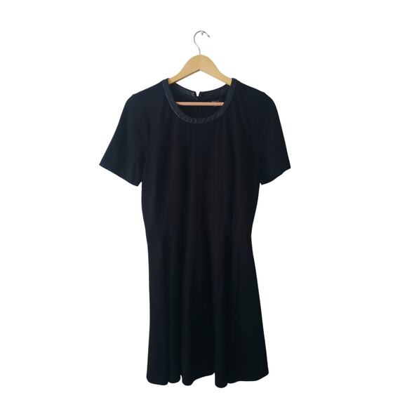 Madewell Fit & Flare Leather Trim Mini Dress Black Size Medium - Picture 3 of 9